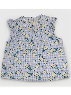 Draper James Blue Gingham Magnolia Floral Tie-Neck Top Plus Size 1X Cottagecore